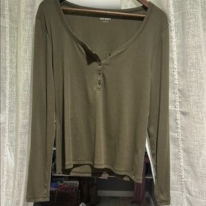 Old Navy Green Fitted Long Sleeve Blouse